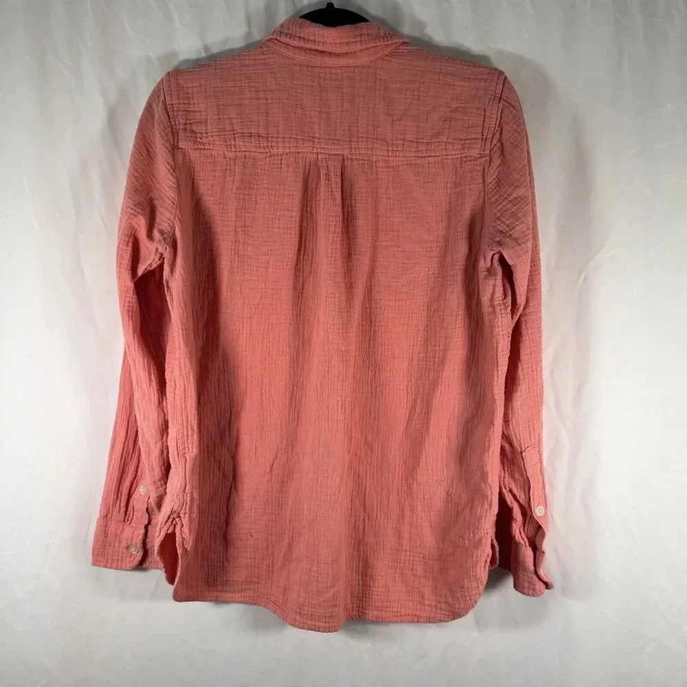 J Crew Blouse Women's Medium Pink Button Up Long Sleeve 100% Cotton Top